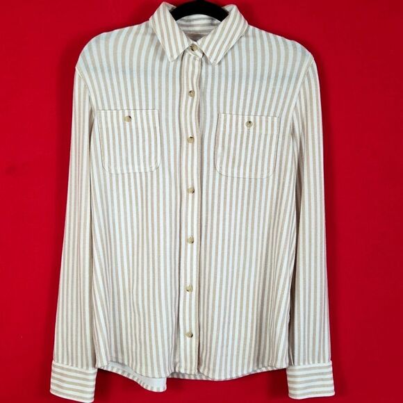 FAHERTY Legend Sweater Shirt In Tannin Stripe Womens Size Small - Picture 2 of 9